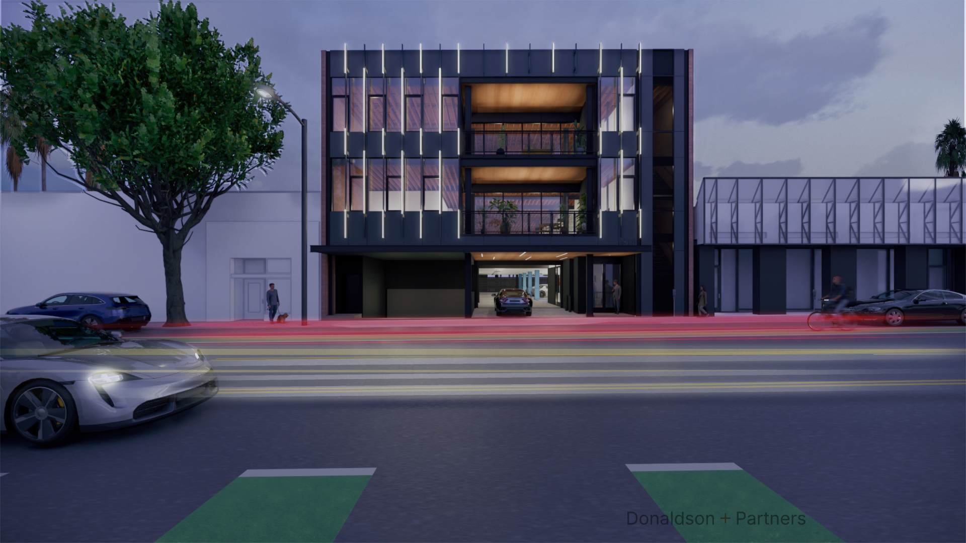 1918 Main Street facade elevation, night rendering